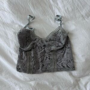 Missguided grayish blue lace bustier cami top with zipper back